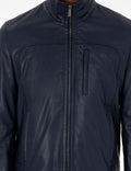 Navy Blue Leather Jacket