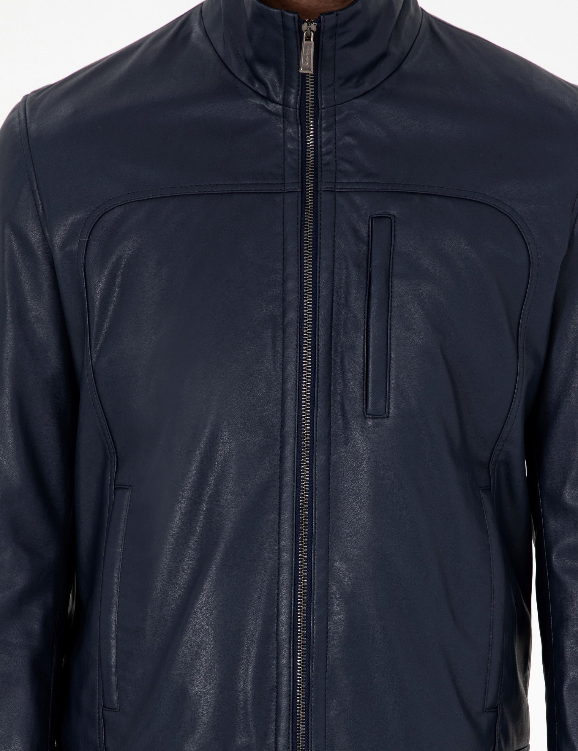 Navy Blue Leather Jacket