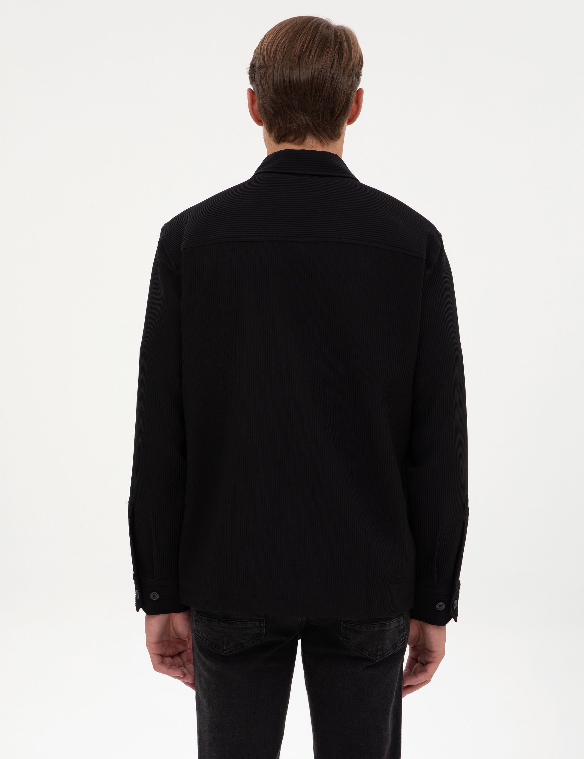 Siyah Comfort Fit Uzun Kollu G��mlek Ceket