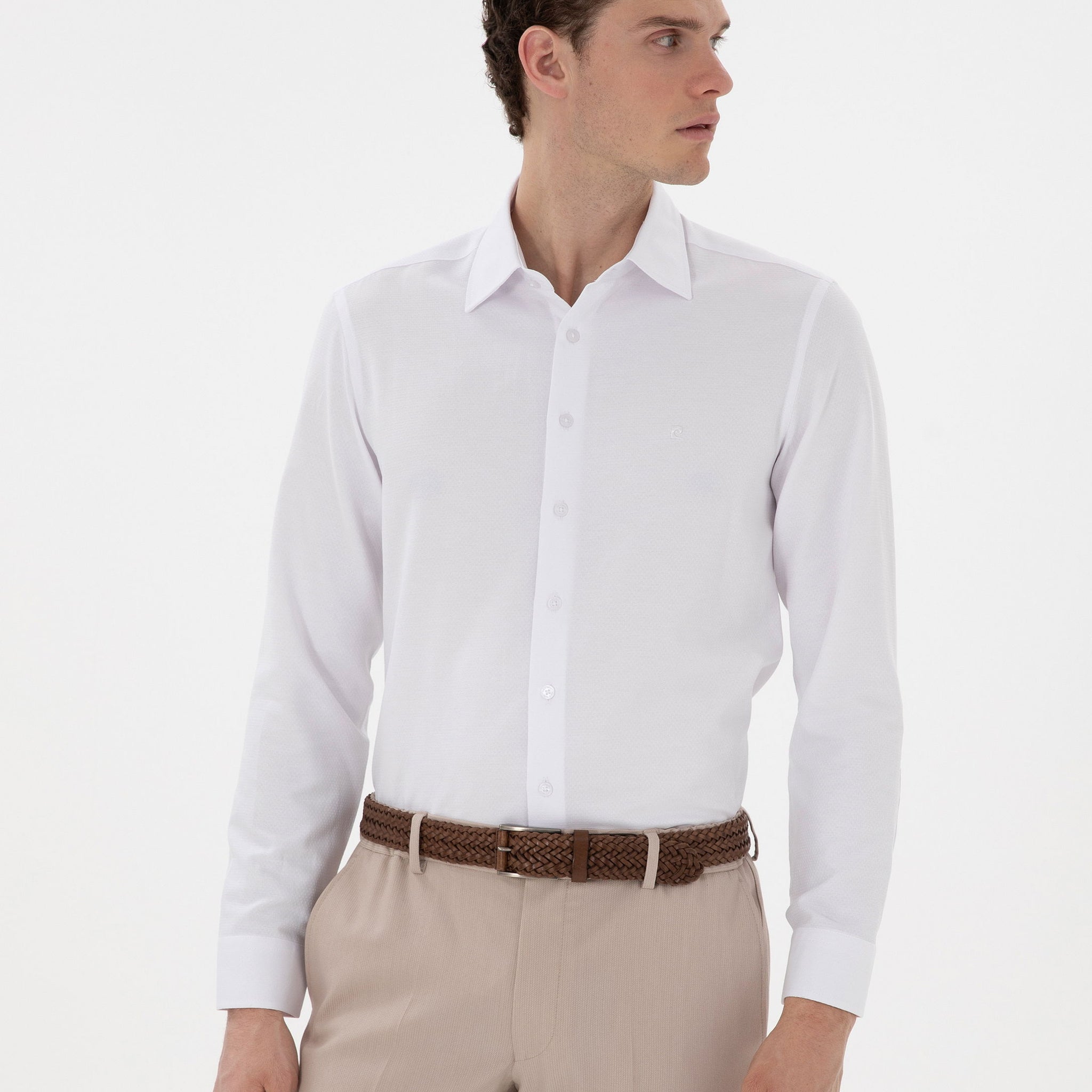 White Italian Collar Ruffle Long Sleeve Shirt