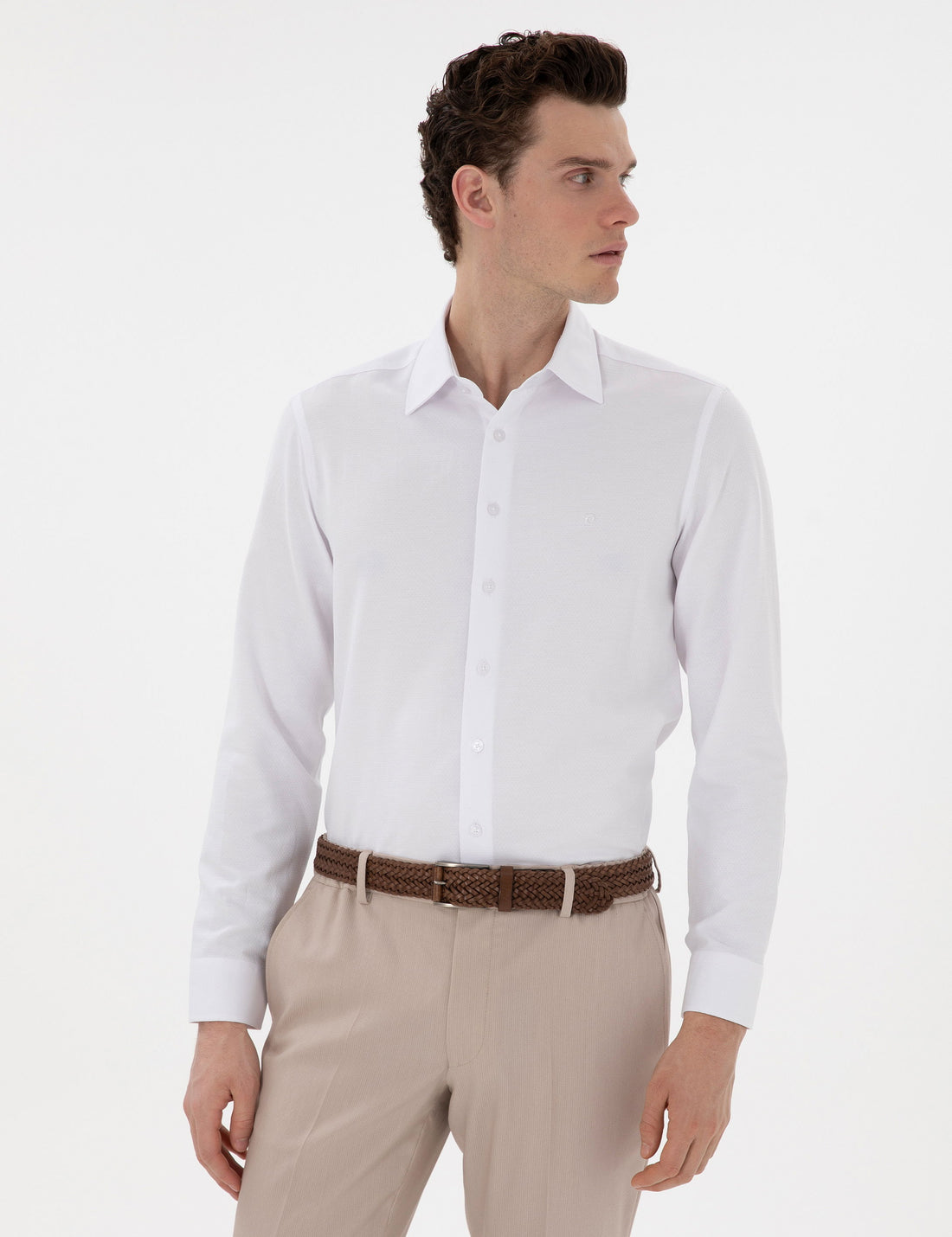 White Italian Collar Ruffle Long Sleeve Shirt