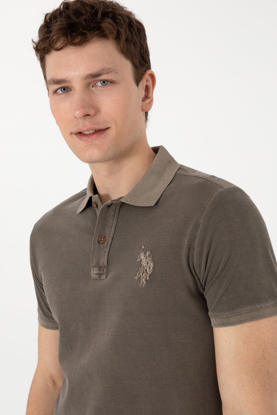 Men's Slim Fit Polo Neck Mink Wash Basic T-Shirt