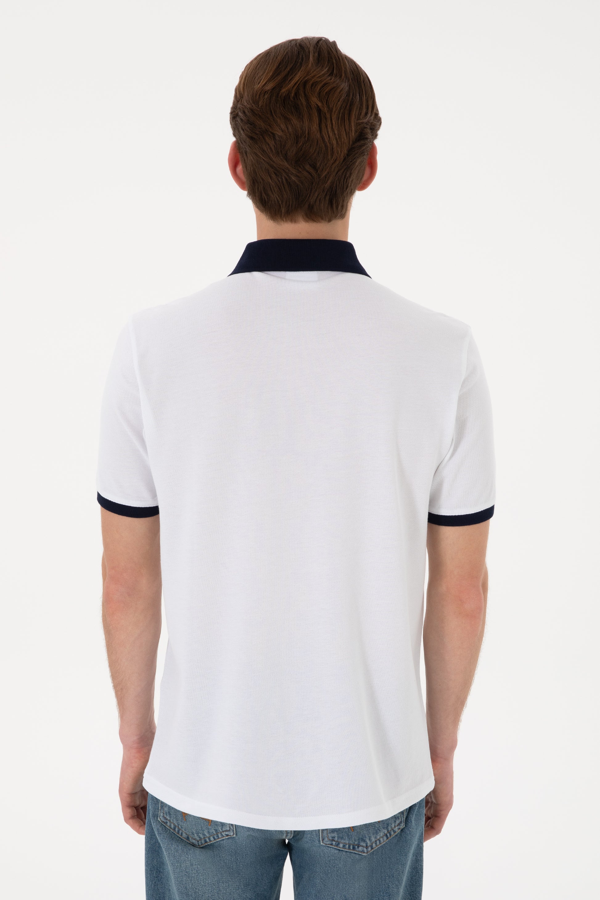 Men's Regular Fit Polo Neck White Basic T-Shirt
