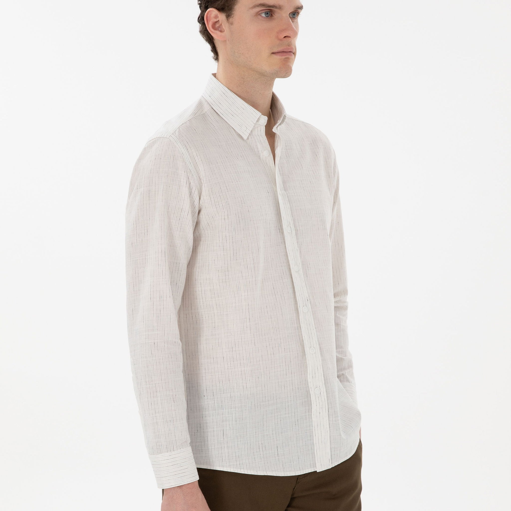 White Regular Fit Long Sleeve Shirt