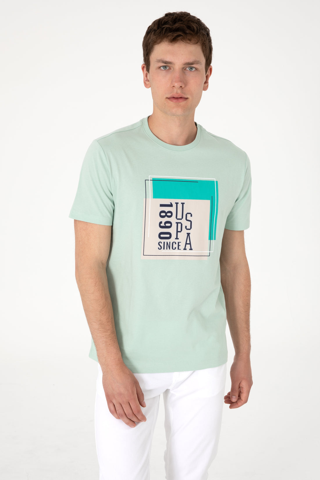 Men's Regular Fit Crew Neck Water Green T-Shirt