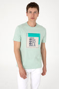 Men's Regular Fit Crew Neck Water Green T-Shirt
