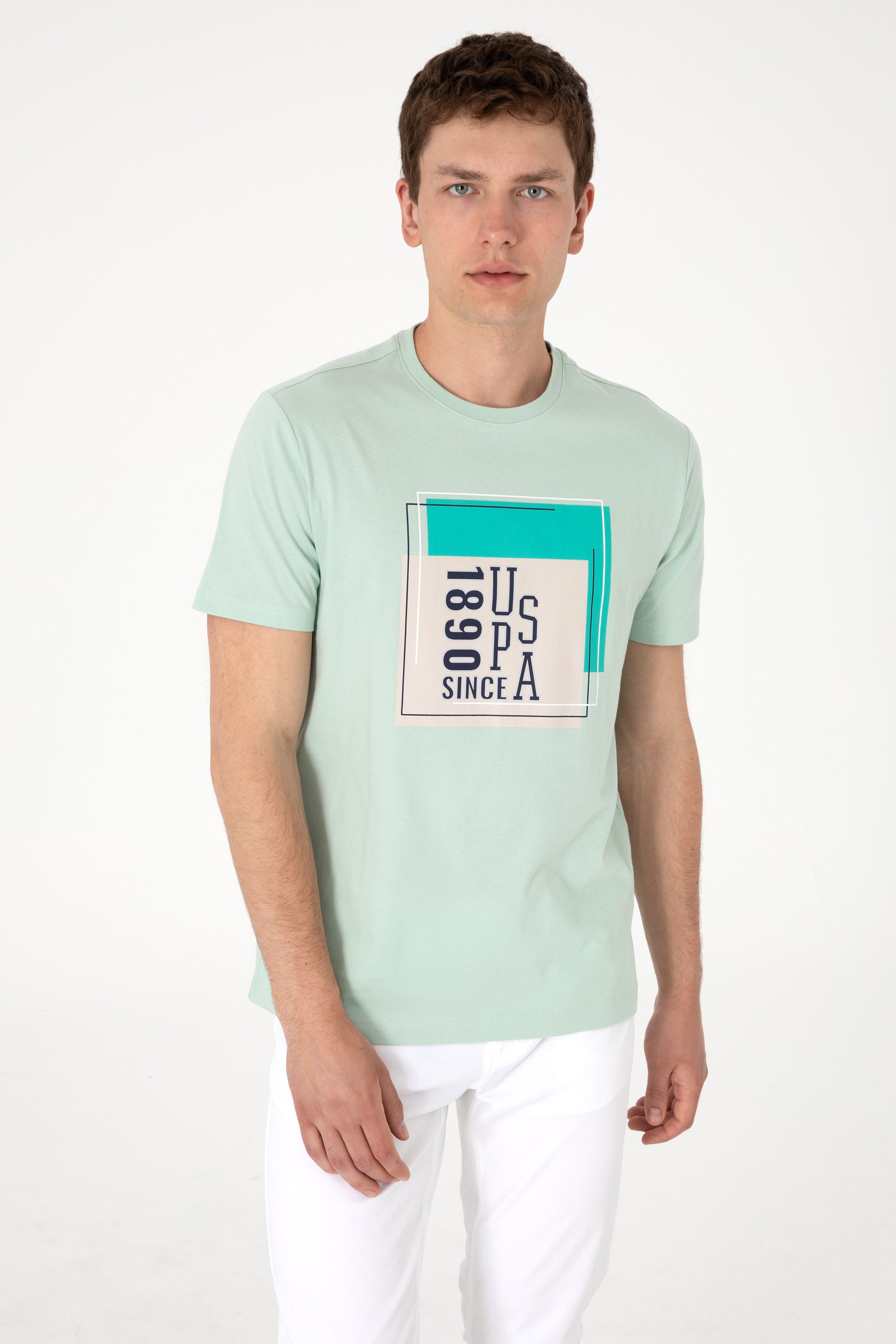 Men's Regular Fit Crew Neck Water Green T-Shirt