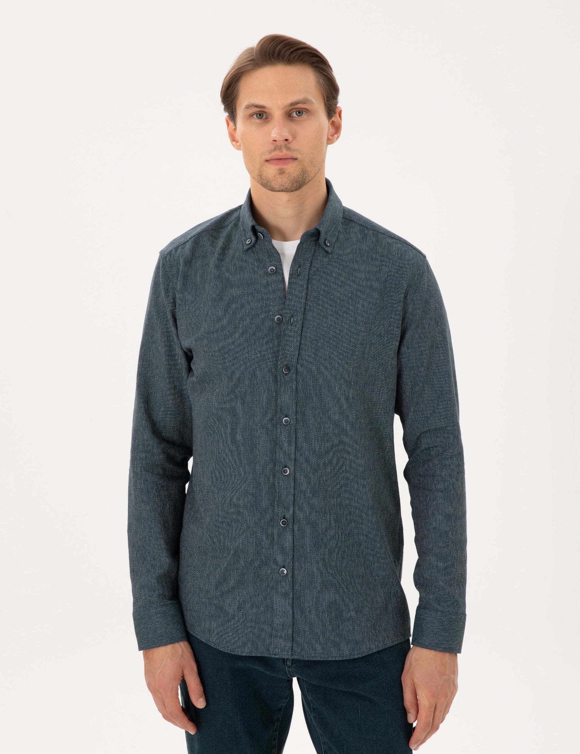 Green Regular Fit Long Sleeve Oxford Shirt