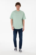 Men's Long Fit Crew Neck Water Green Basic T-Shirt