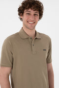 Men's Regular Fit Polo Neck Khaki Basic T-Shirt