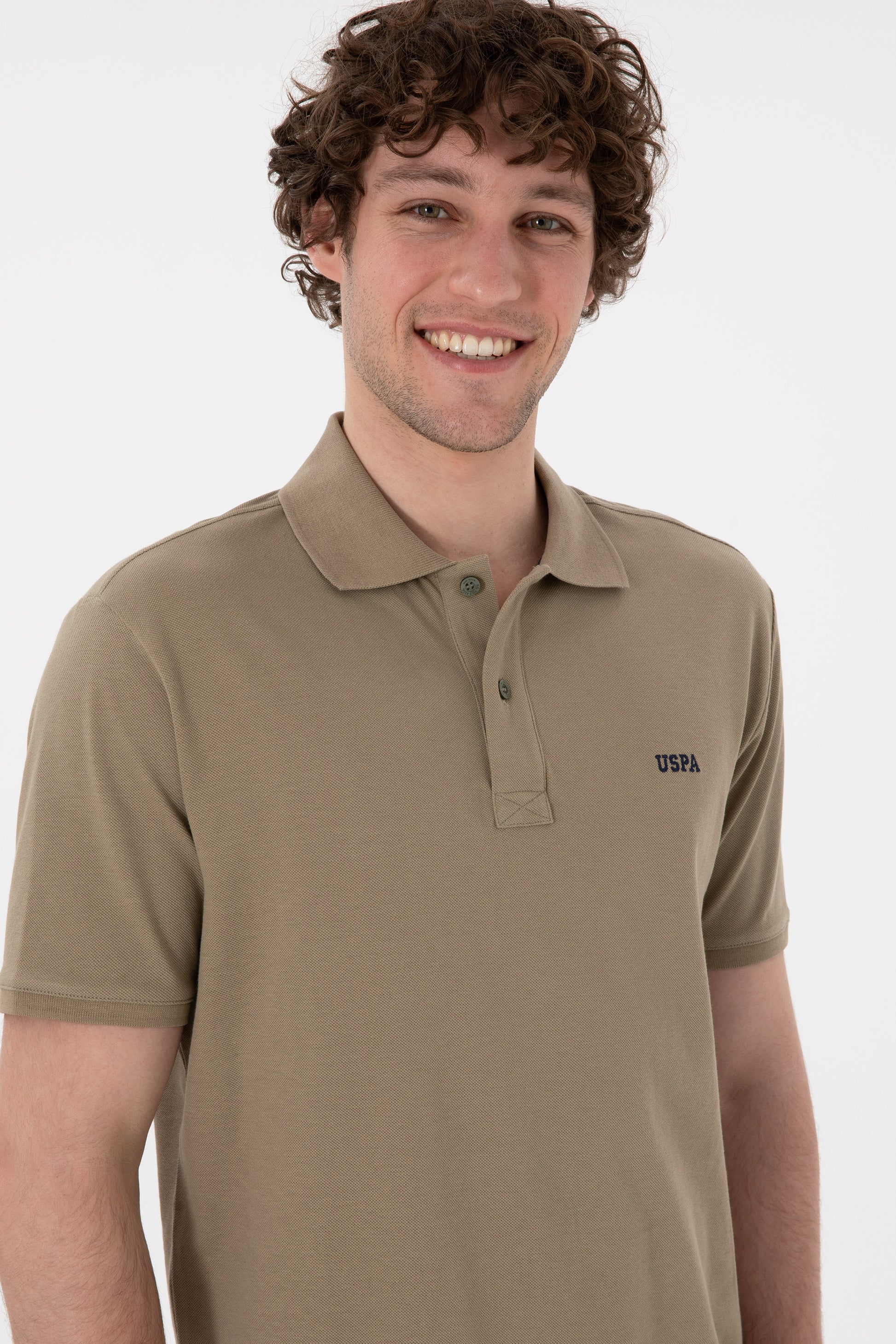 Men's Regular Fit Polo Neck Khaki Basic T-Shirt