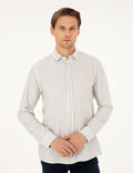Navy Blue Slim Fit Striped Long Sleeve Shirt