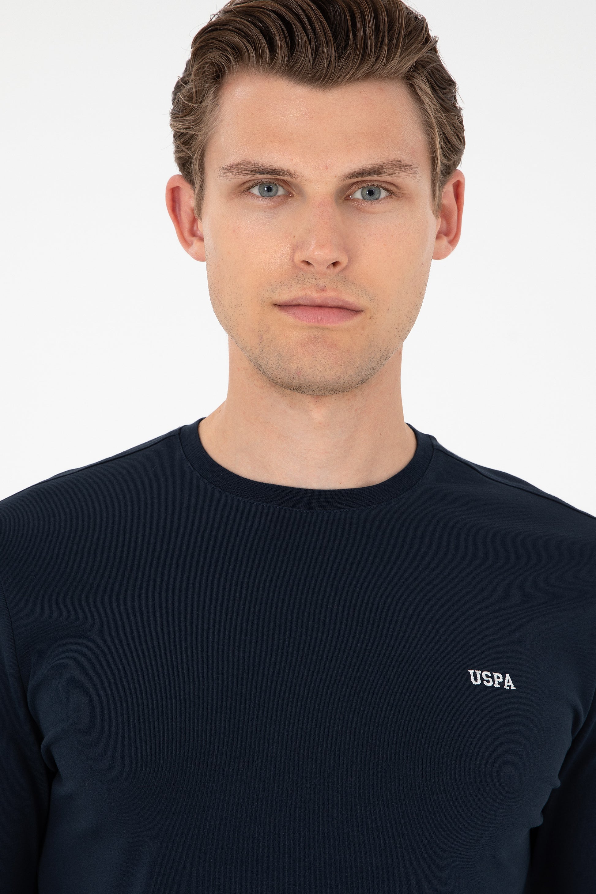 Men's Slim Fit Crew Neck Navy Basic Sweatshirt