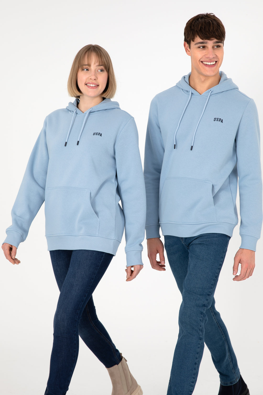 Men's Hooded Light Blue Basic Charcoal Sweatshirt