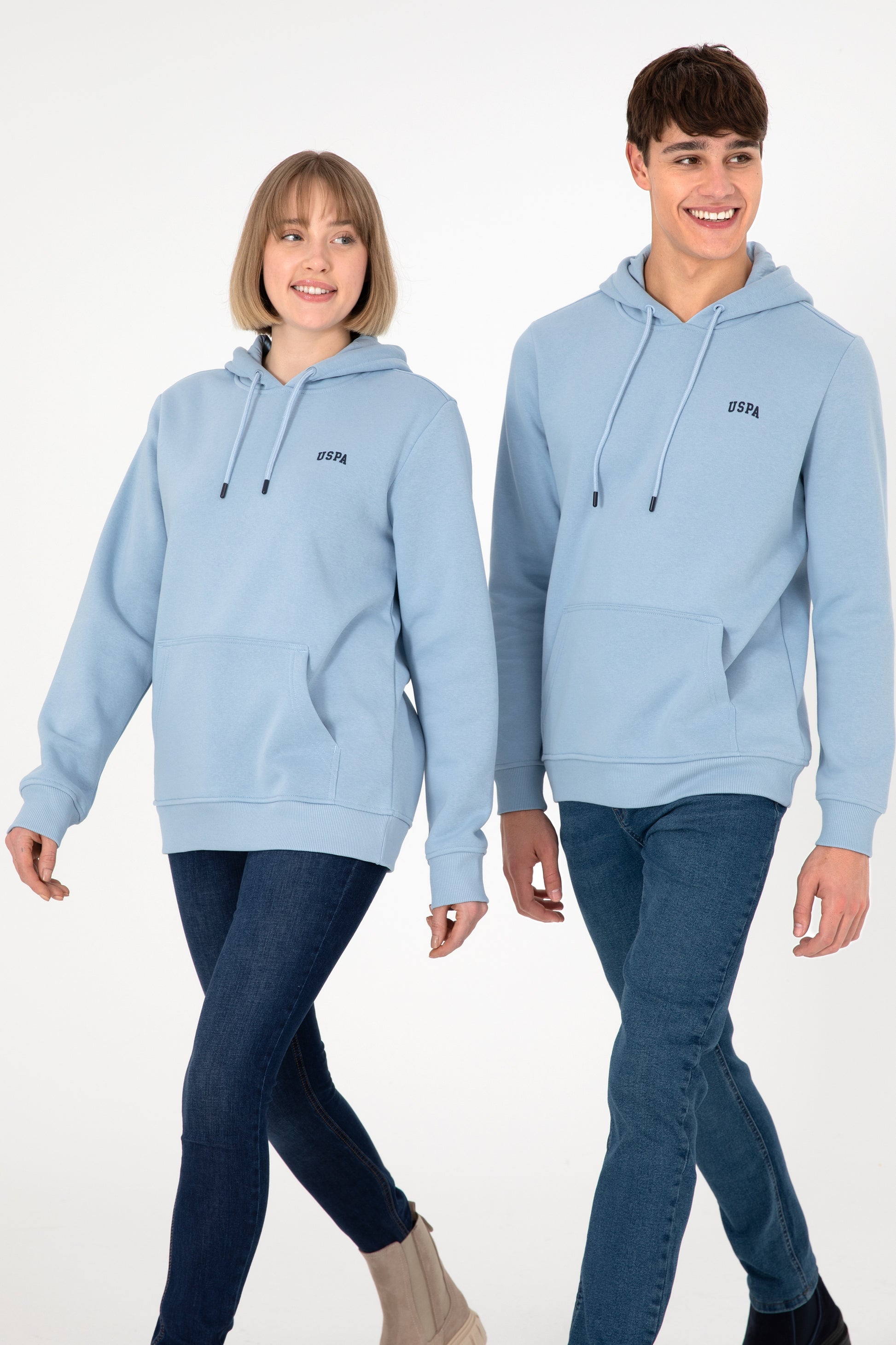 Men's Hooded Light Blue Basic Charcoal Sweatshirt
