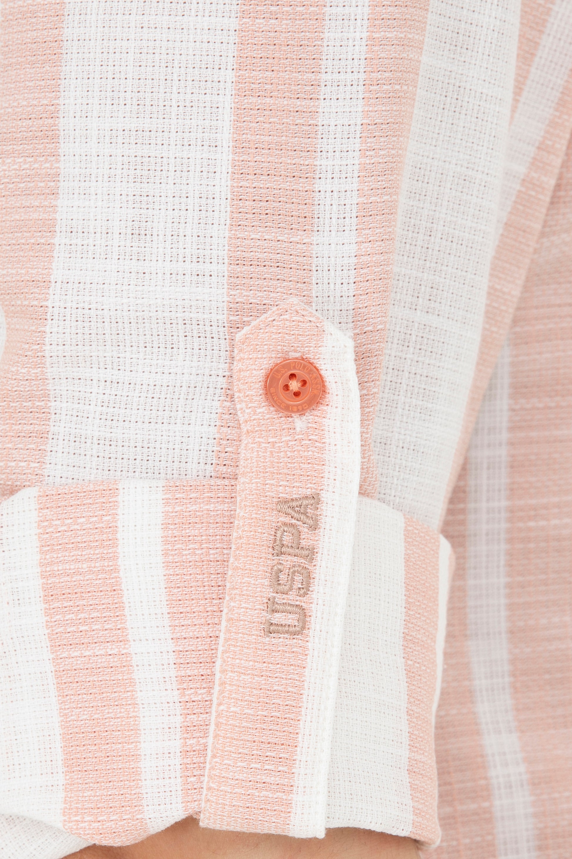 Men's Salmon Striped White Shirt