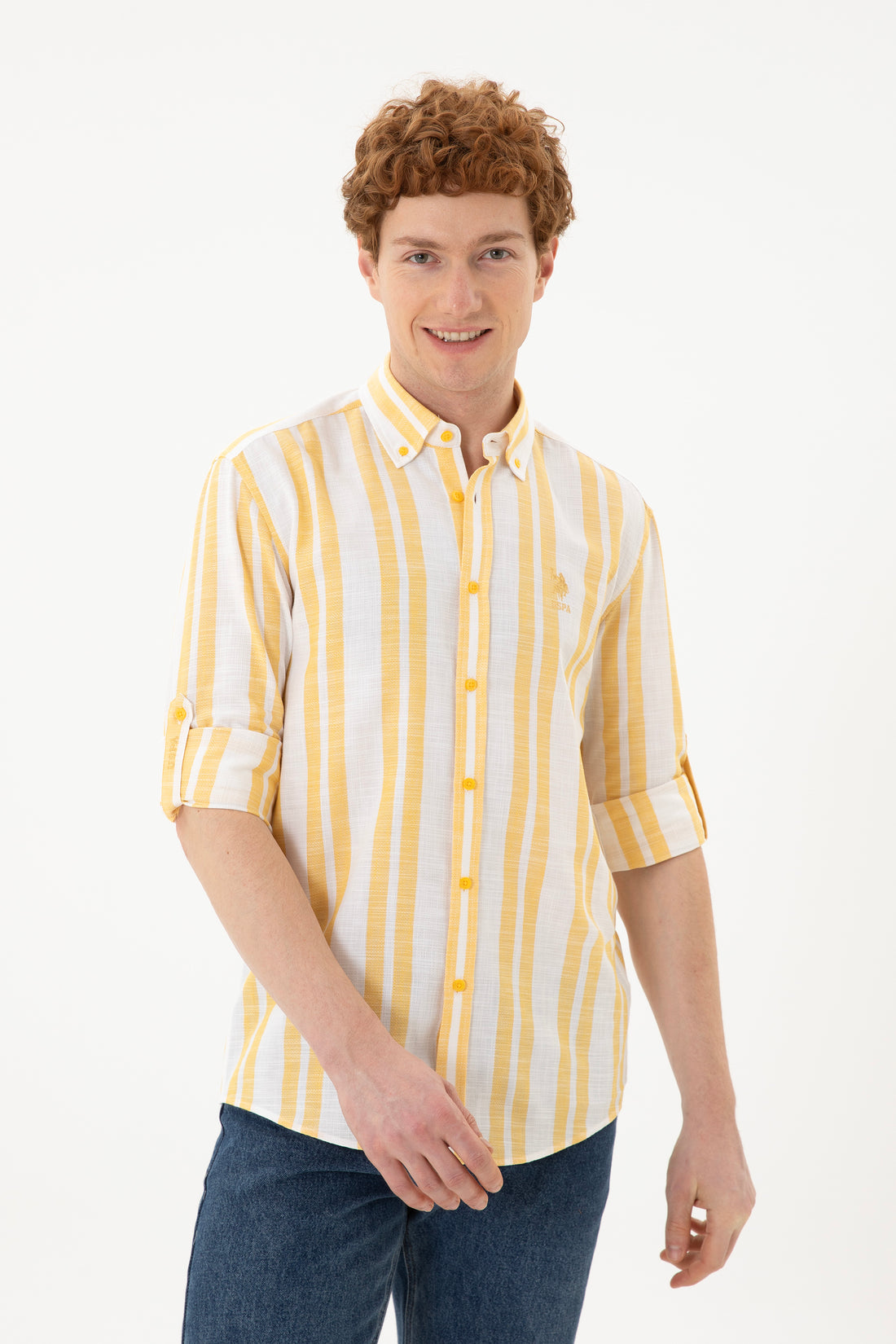 Men's Saffron Striped White Shirt