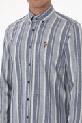 Men's Navy Blue Long Sleeve Striped Shirt