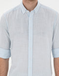 Light Blue Linen Look Slim Fit Long Sleeve Shirt