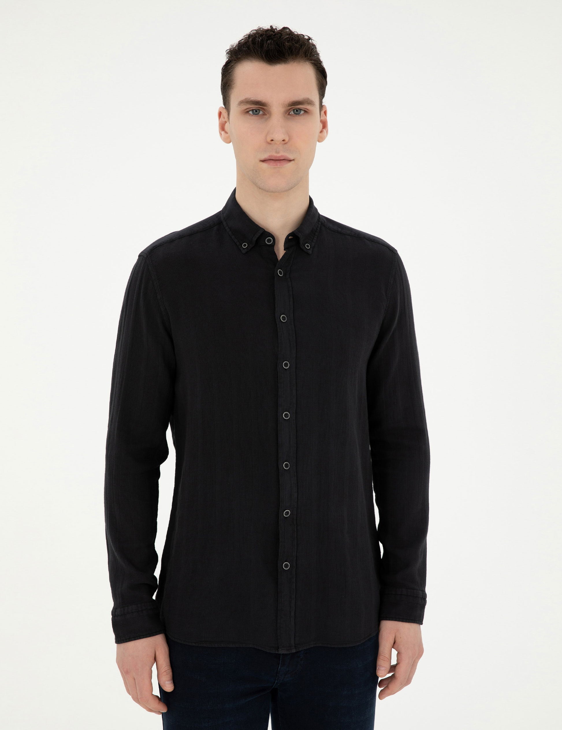 Black Regular Fit Long Sleeve Shirt