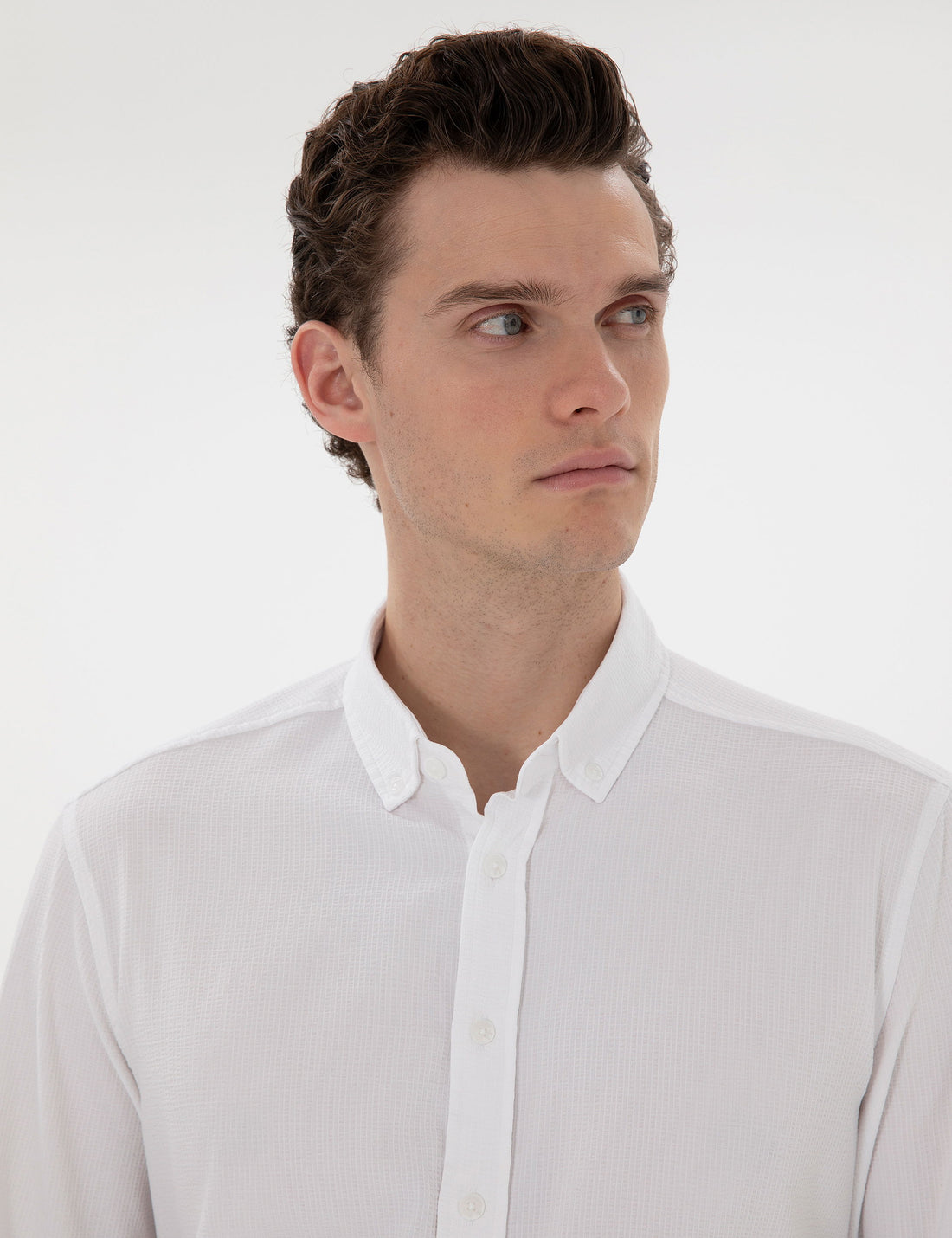 White Slim Fit Striped Long Sleeve Shirt