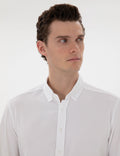 White Slim Fit Striped Long Sleeve Shirt
