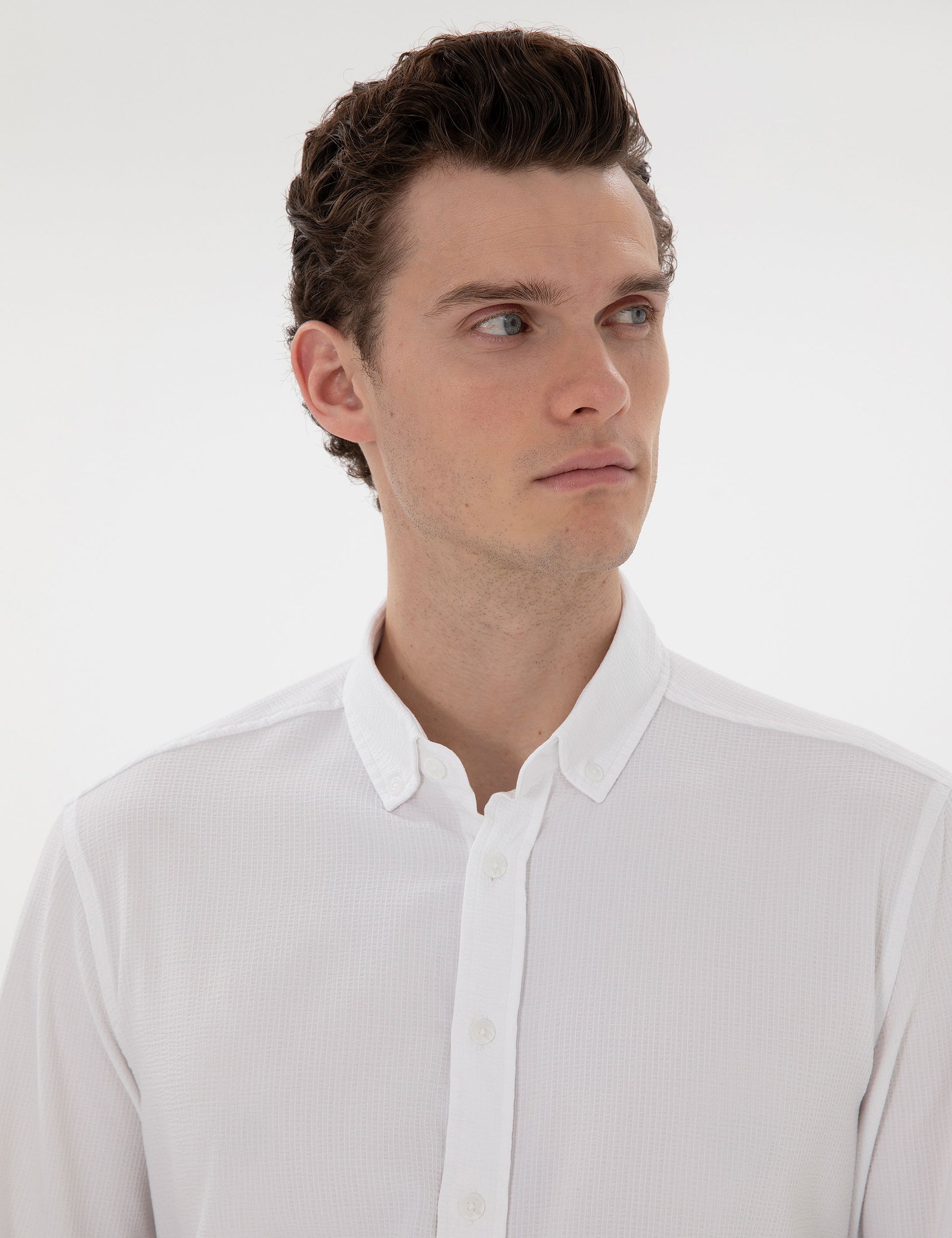 White Slim Fit Striped Long Sleeve Shirt