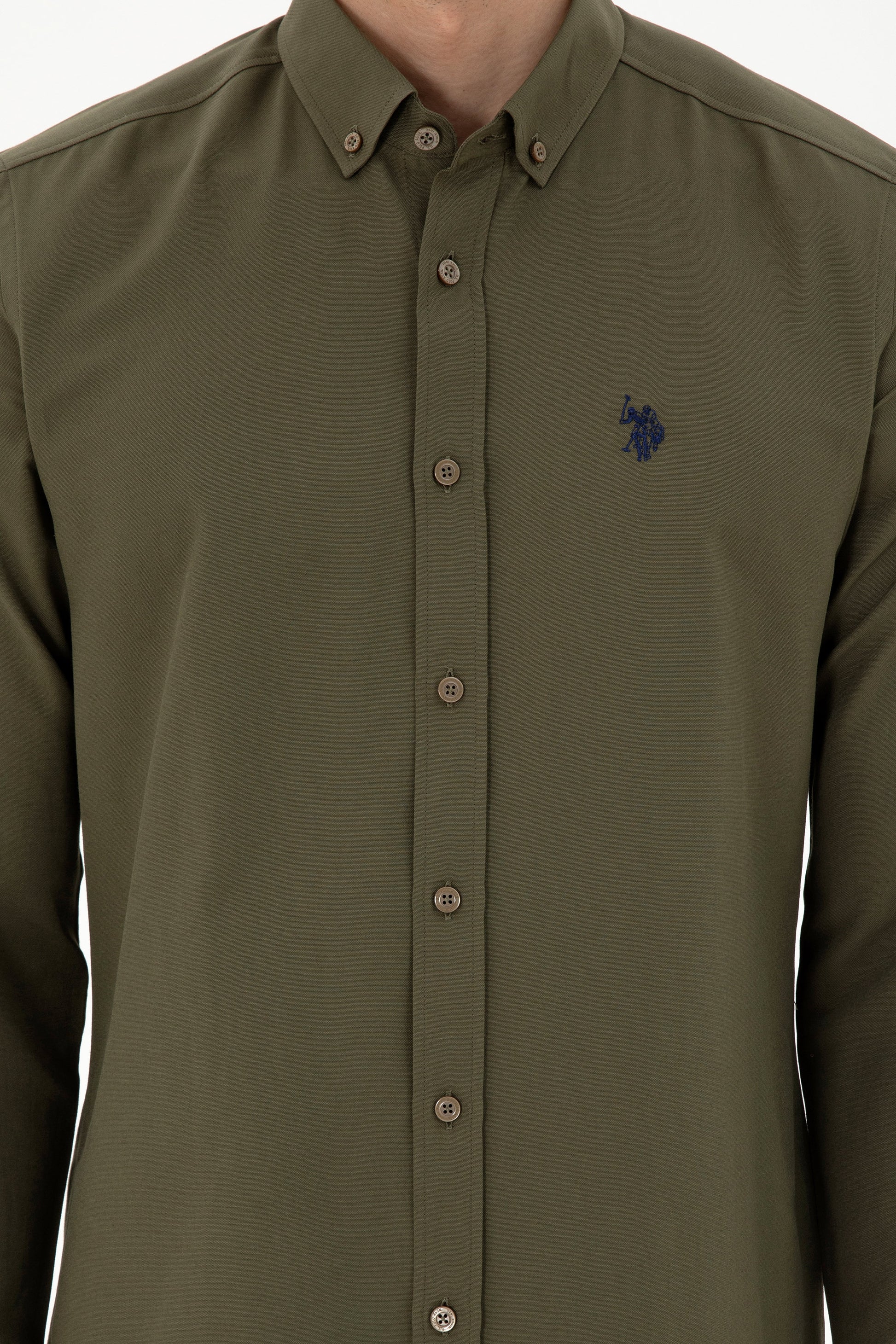 Men's Khaki Long Sleeve Basic Shirt