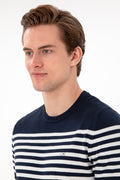 Men's Slim Fit Crew Neck Navy Sweater T-Shirt