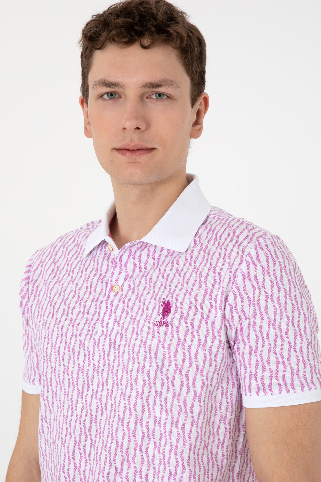 Men's Regular Fit Polo Neck Purple Patterned T-Shirt