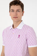 Men's Regular Fit Polo Neck Purple Patterned T-Shirt
