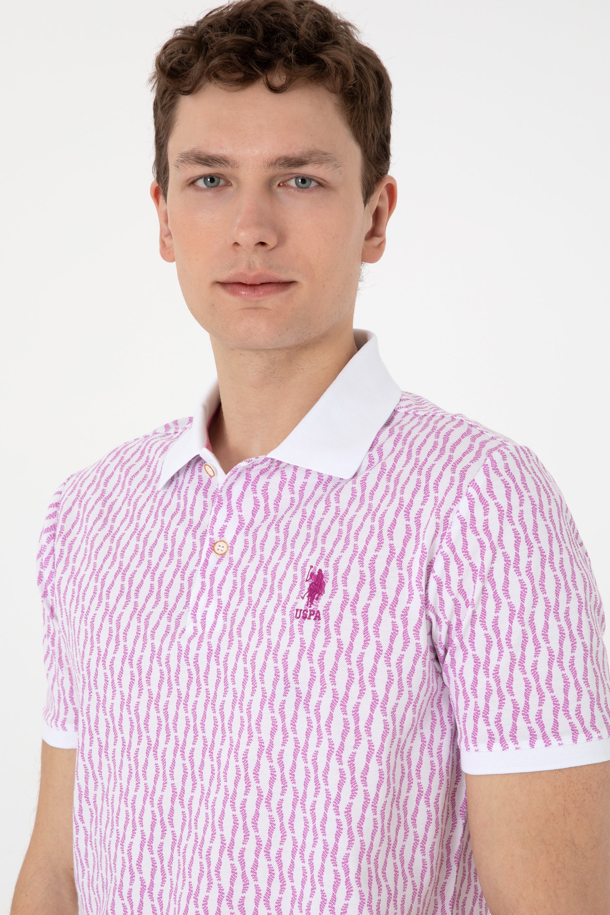 Men's Regular Fit Polo Neck Purple Patterned T-Shirt