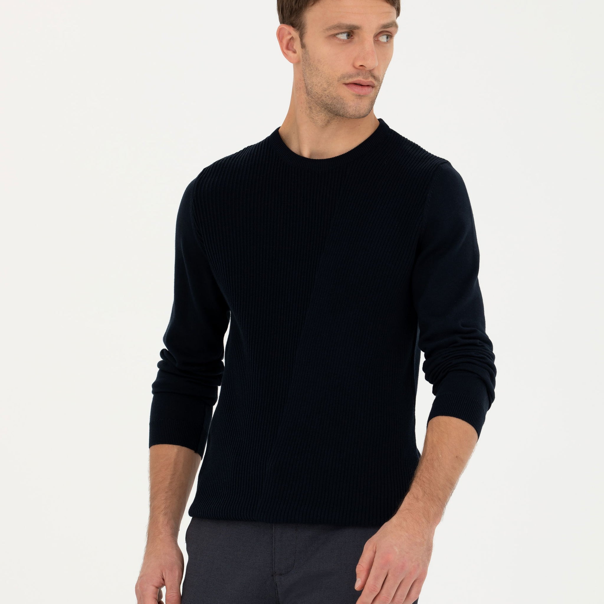 Navy Blue Slim Fit Sweater