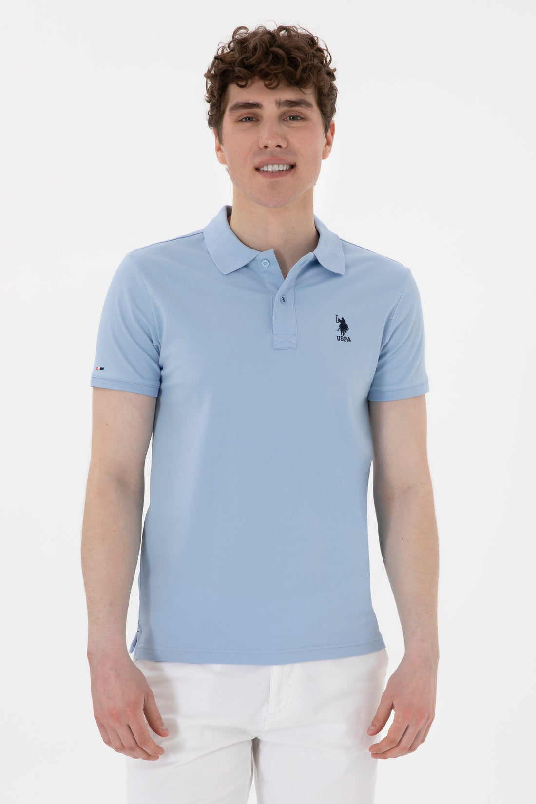 Men's Slim Fit Polo Neck Light Blue Basic T-Shirt