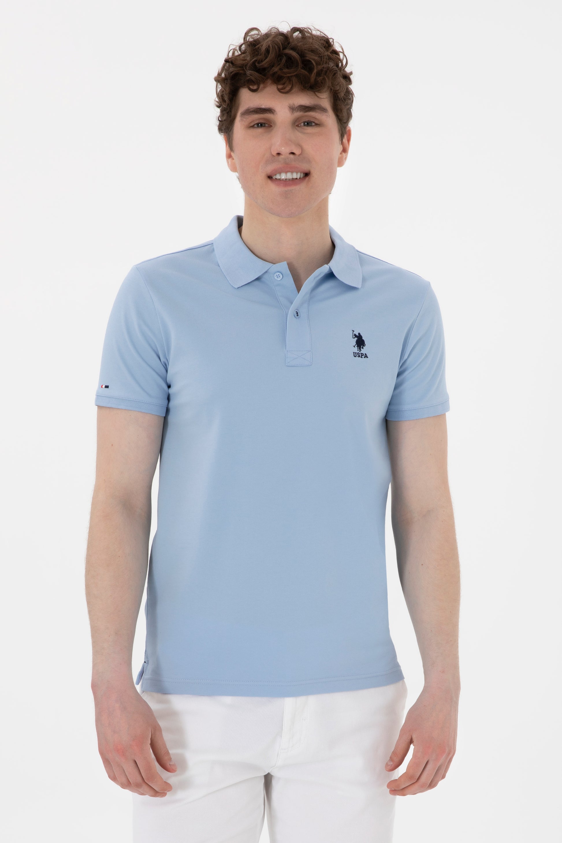 Men's Slim Fit Polo Neck Light Blue Basic T-Shirt