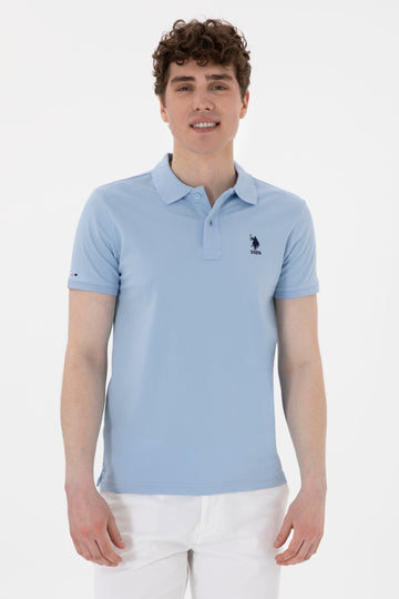 Men's Slim Fit Polo Neck Light Blue Basic T-Shirt