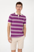 Men's Regular Fit Polo Neck Purple Striped T-Shirt