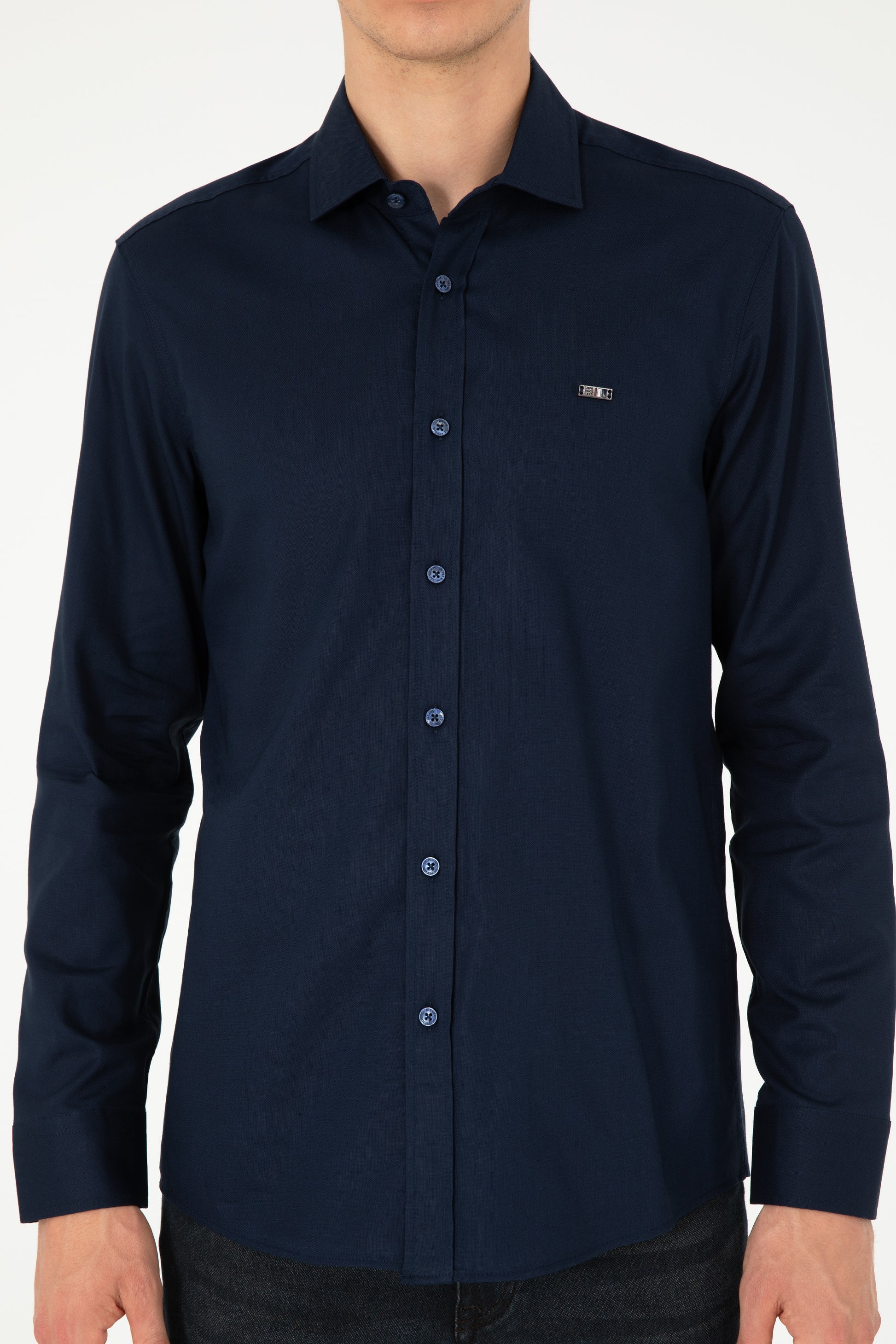 Men's Navy Blue Long Sleeve Basic Shirt