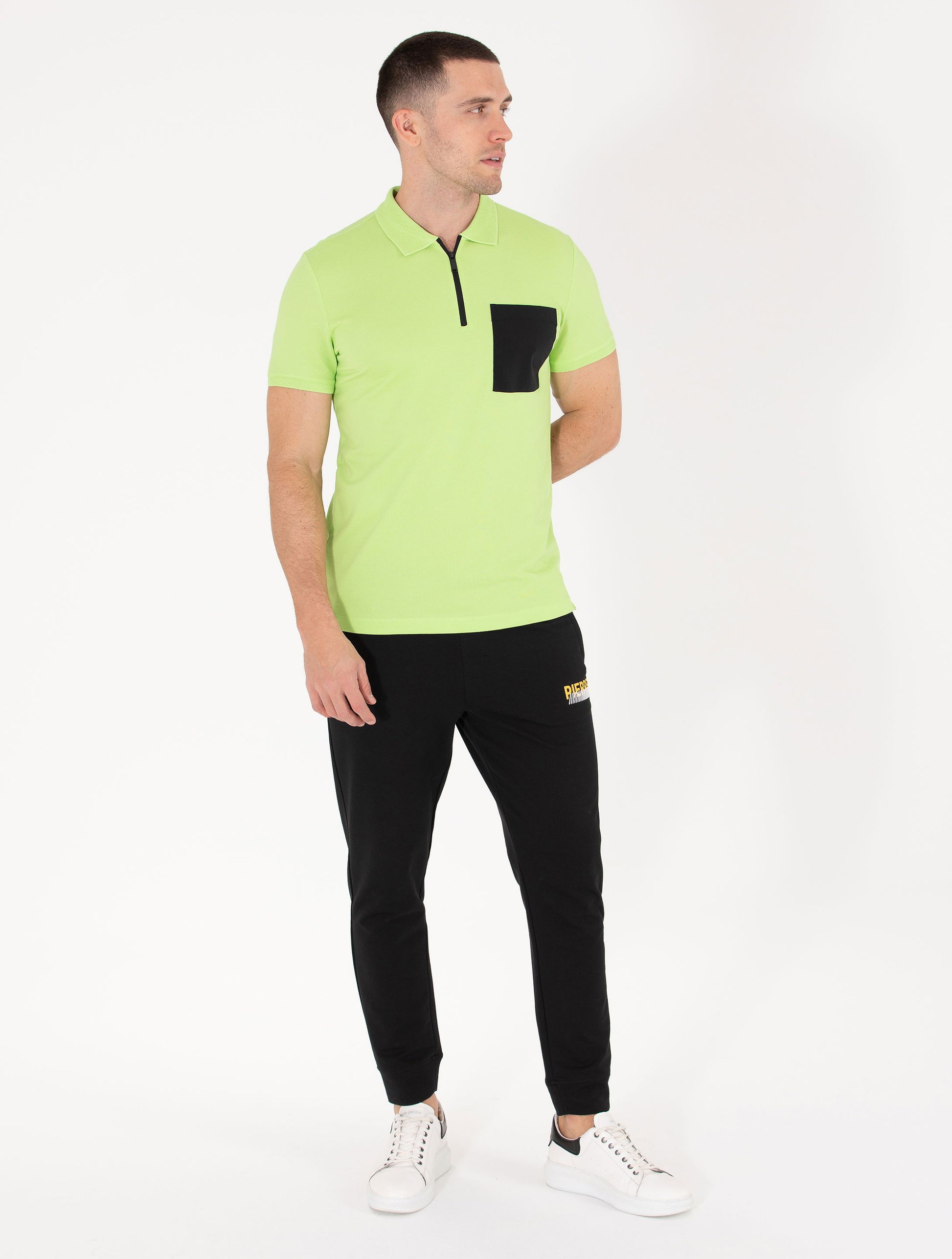 Green Slim Fit Zipper Polo Neck T-Shirt