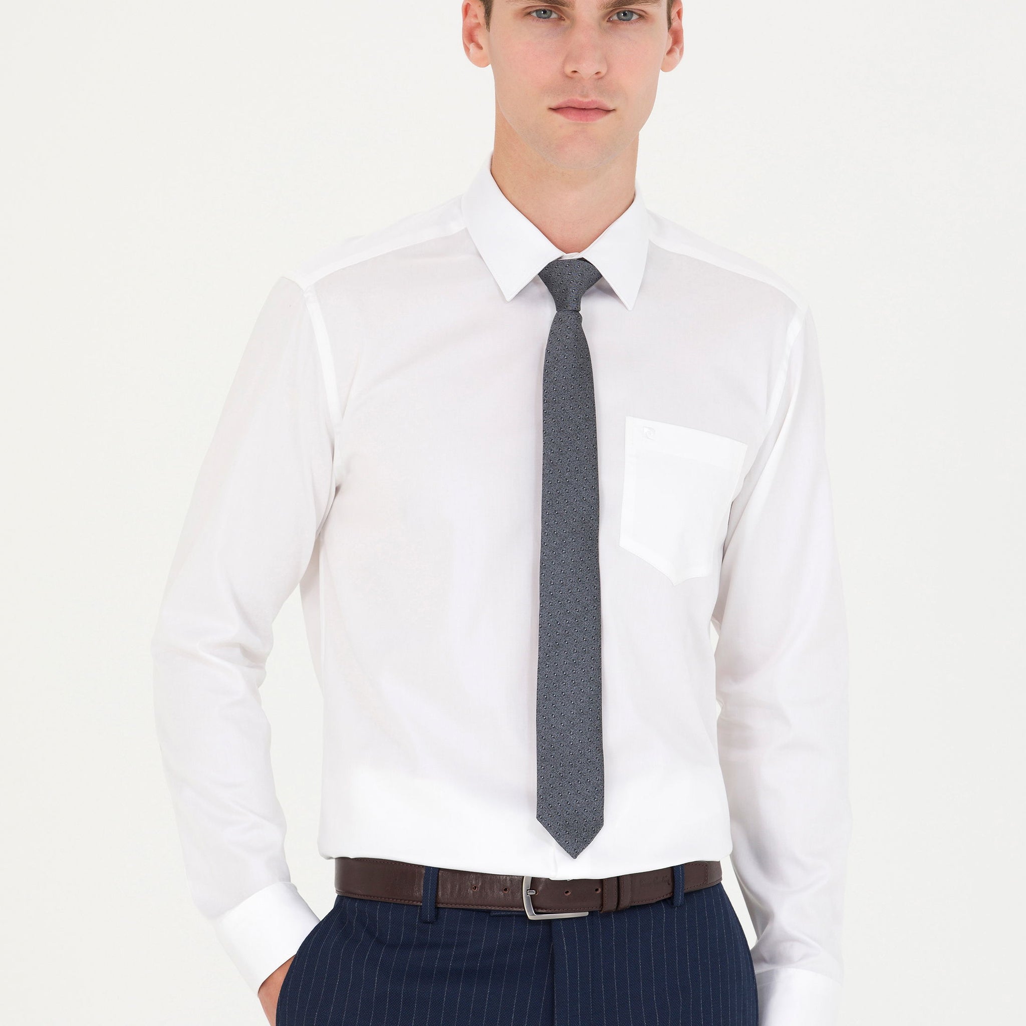 White Regular Fit Long Sleeve Basic Shirt