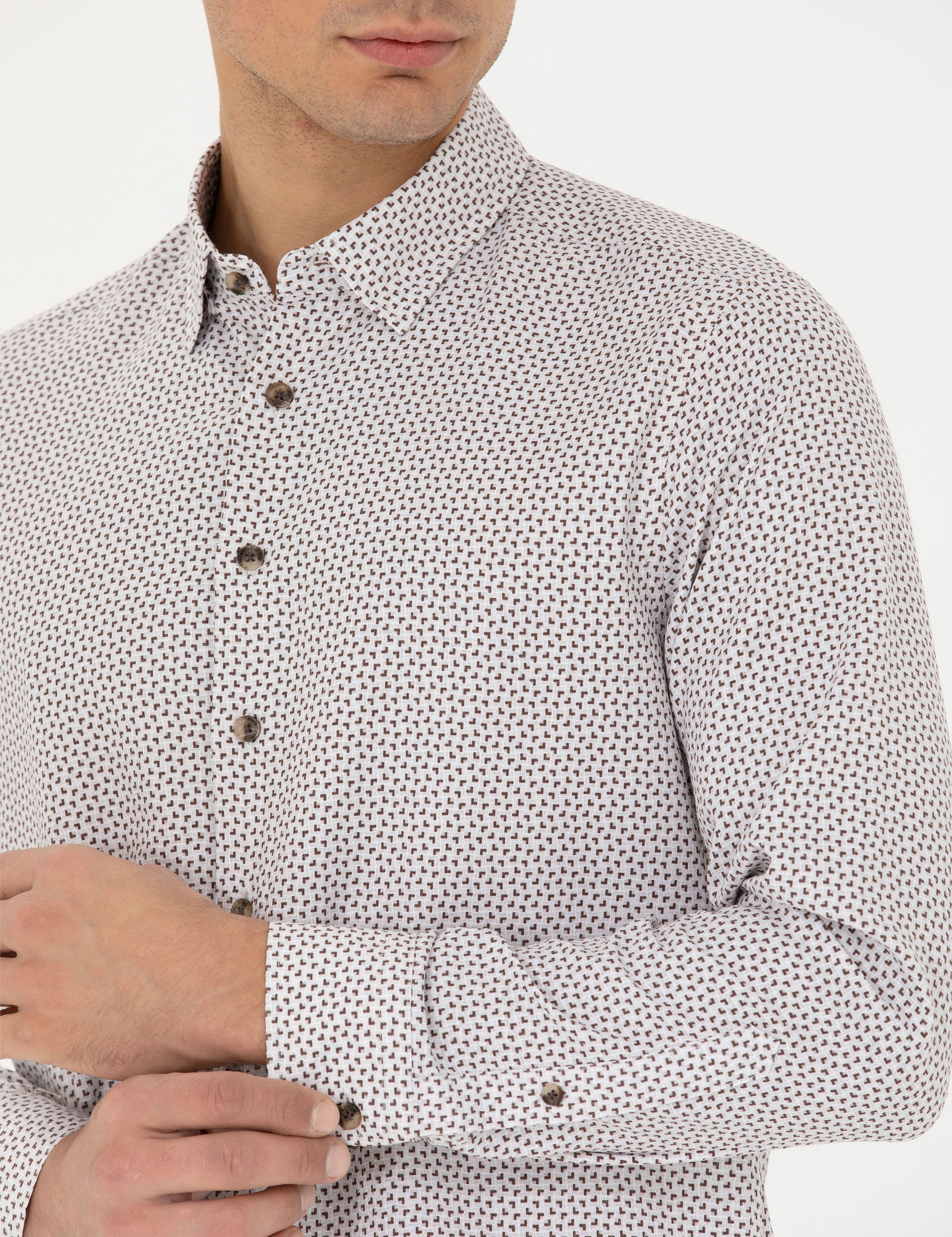 Brown Slim Fit Long Sleeve Shirt