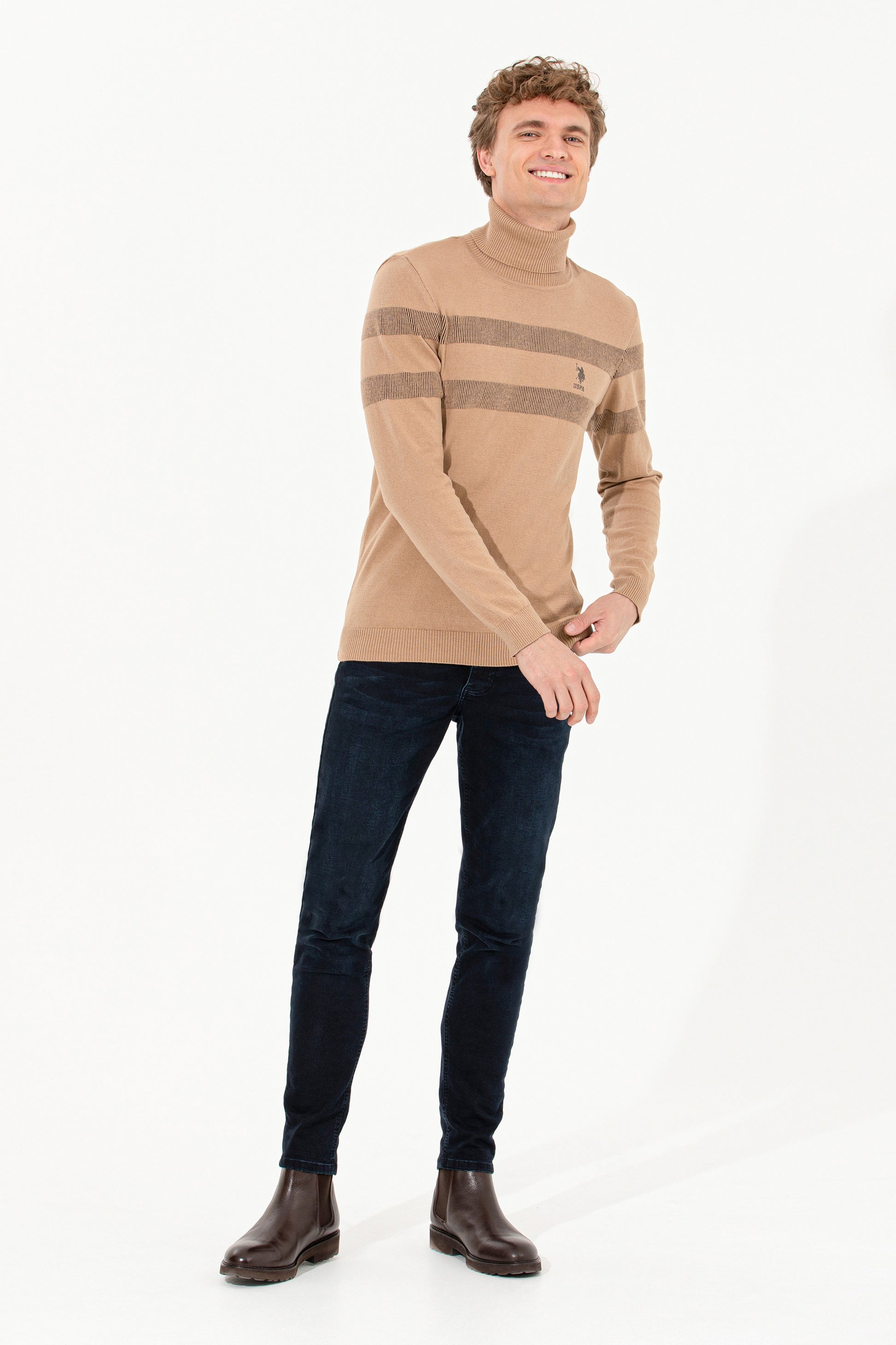 Men's Camel Melange Turtleneck Sweater