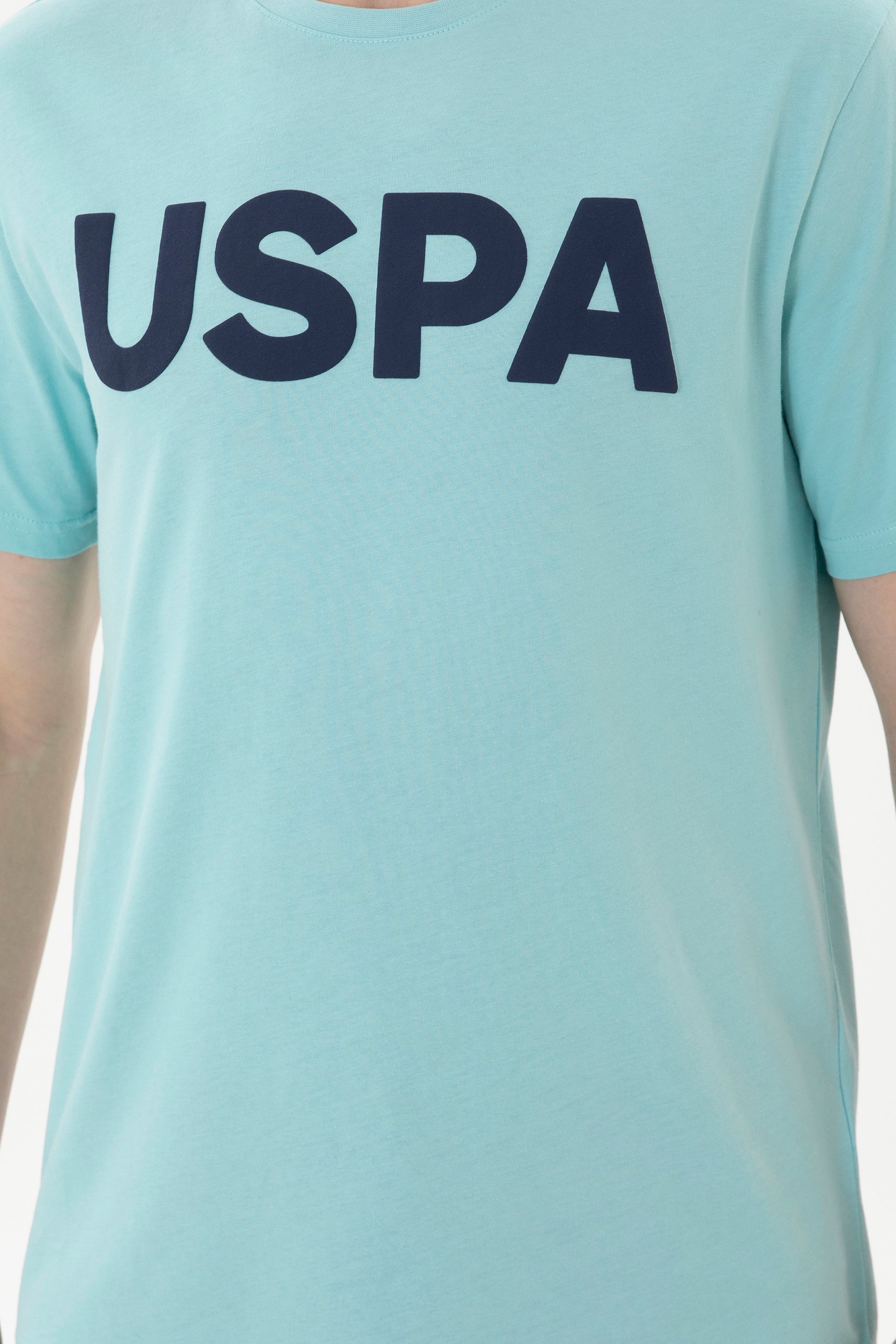 Men's Regular Fit Crew Neck Water Green Basic T-Shirt