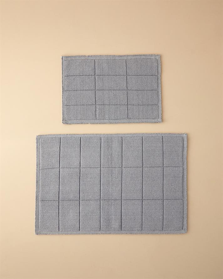 Classy Diamond Cotton Polyester Bath Mat Set Grey