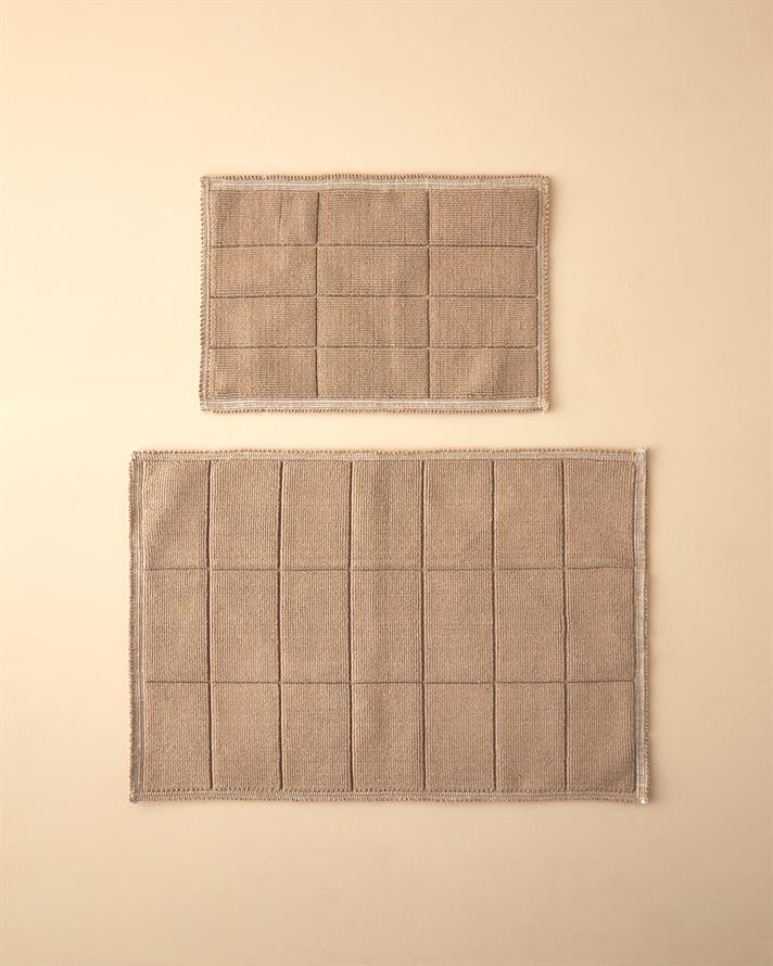 Classy Diamond Cotton Curl Bath Mat Set Beige