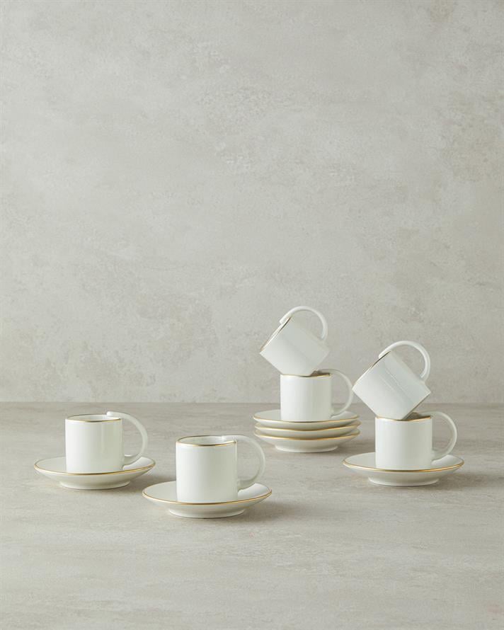 Classy Porcelain Coffee Cup Set 12 Pieces 6 Seater Gold