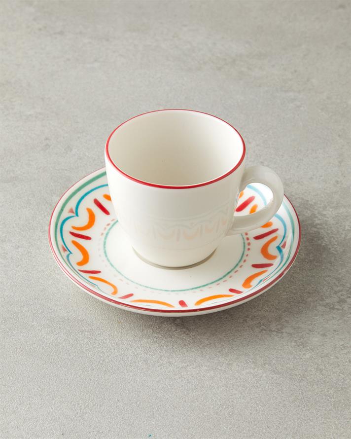 Colorful Lines Porcelain 4 Pieces 2 Seater Coffee Cup Set 90 ml Colorful