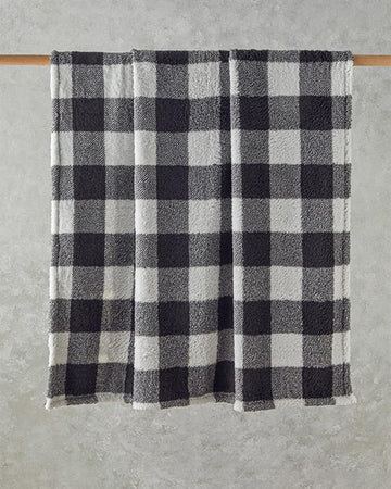 Comfort Plaid Printed Sherpa Blanket Anthracite