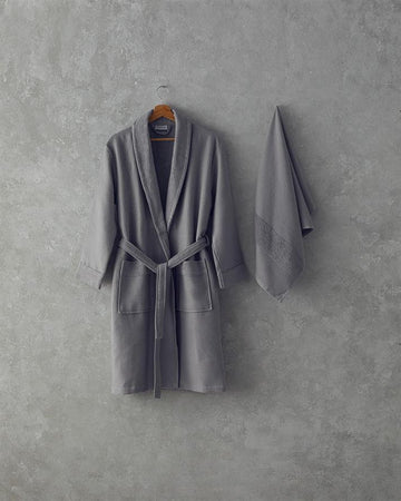 Como 100% Cotton Pike Bathrobe Set Grey