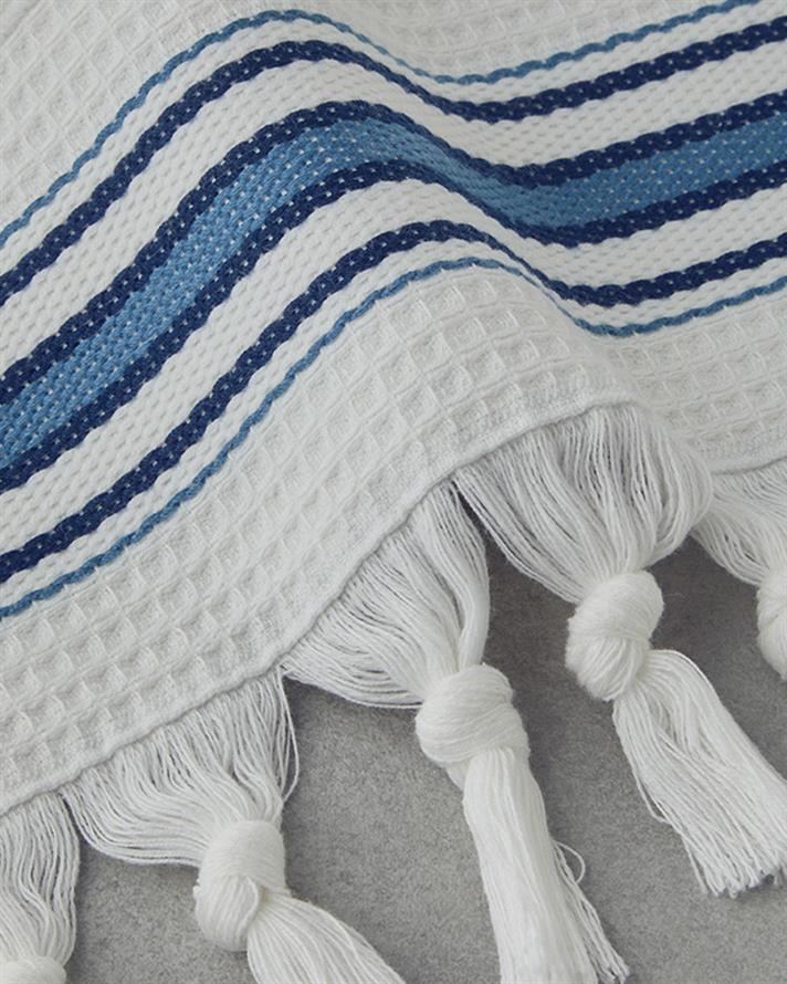 Cool Stripe Cotton Striped Bath Towel Set Ecru - Blue